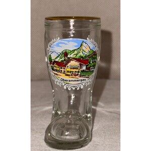 Vintage Oberammergau Souvenir Shot Glass Boot "Stiefel" 3" Gold Trim Germany